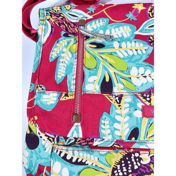 Vera Bradley RUMBA Messenger Laptop Weekender Bag Tropical Floral Pink EUC - Picture 5 of 14